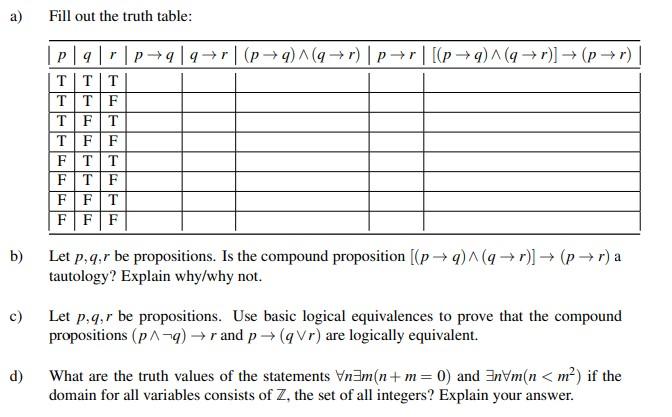 Solved A Fill Out The Truth Table P 9 P 9 9 R P Q Chegg Com