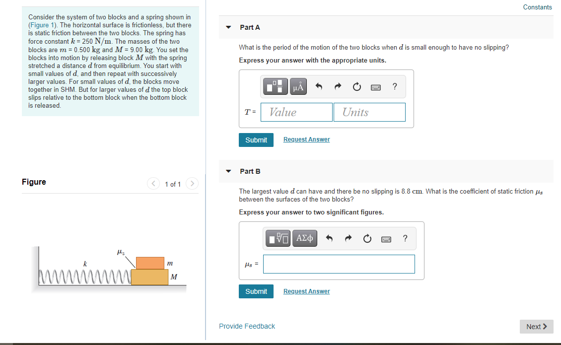 Solved Constants Part A Consider The System Of Two Blocks | Chegg.com