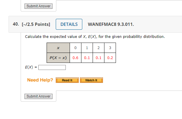 Solved Calculate the expected value of x,E(x), ﻿for the | Chegg.com