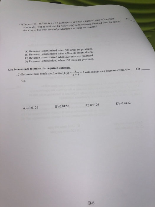 Solved 11) Letp-(a8 -4x) for osx53 be the price at which x | Chegg.com