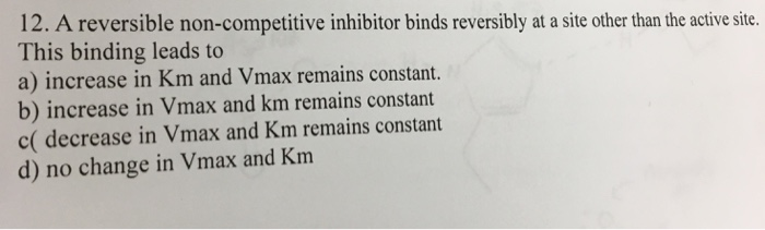Solved 12. A reversible non-competitive inhibitor binds | Chegg.com