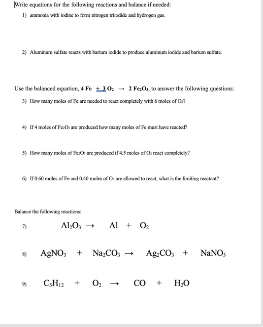 Write Equations For The Following Reactions And Chegg 