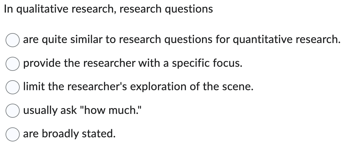 Solved In qualitative research, research questions are quite | Chegg.com