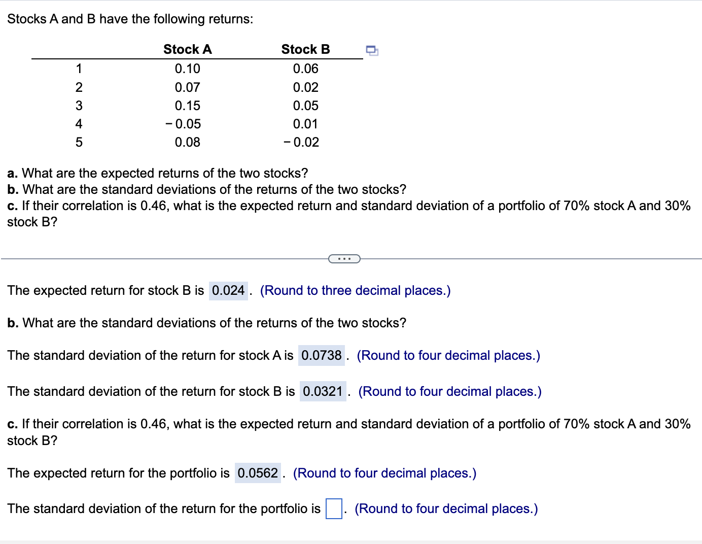 Solved Stocks A And B ﻿have The Following Returns:a. ﻿What | Chegg.com