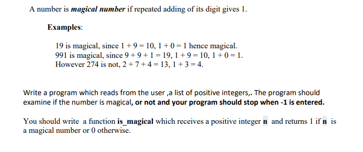 Solved A number is magical number if repeated adding of its | Chegg.com
