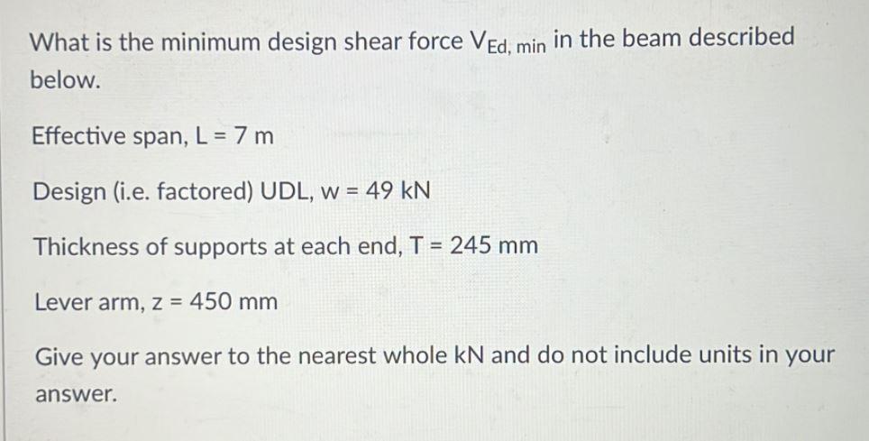 What is the minimum design shear force VEd,min in the | Chegg.com