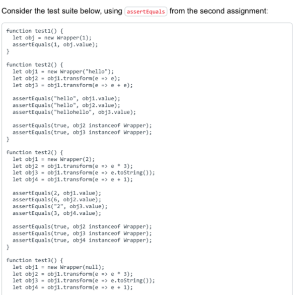 Solved Consider the test suite below, using assertEquals | Chegg.com