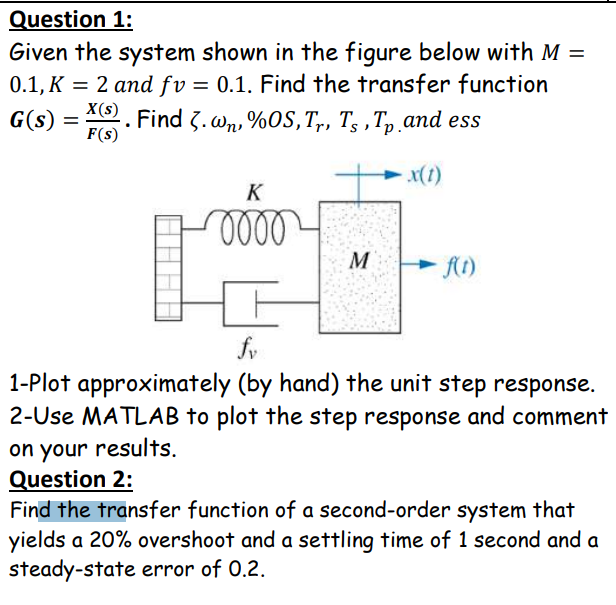 Solved Question 1: Given The System Shown In The Figure | Chegg.com