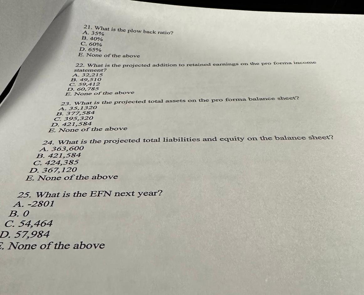 Solved 21. What is the plow back ratio? A. 35 B. 40 C. 60