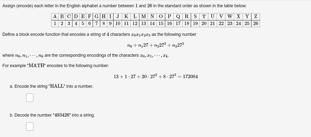 Solved Assign (encode) each letter in the English alphabet a
