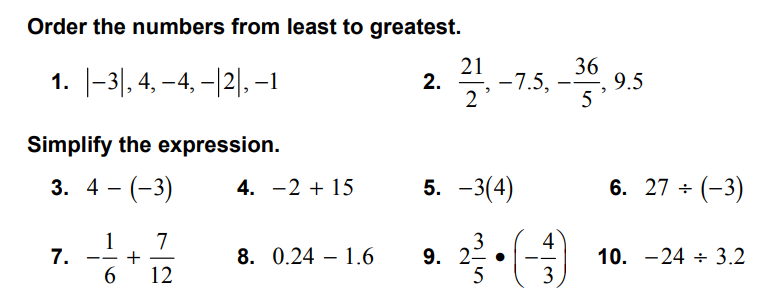 Solved Order the numbers from least to greatest. 1. | Chegg.com