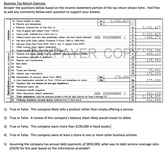 Business Tax Return Exercise: Answer The Questions | Chegg.com