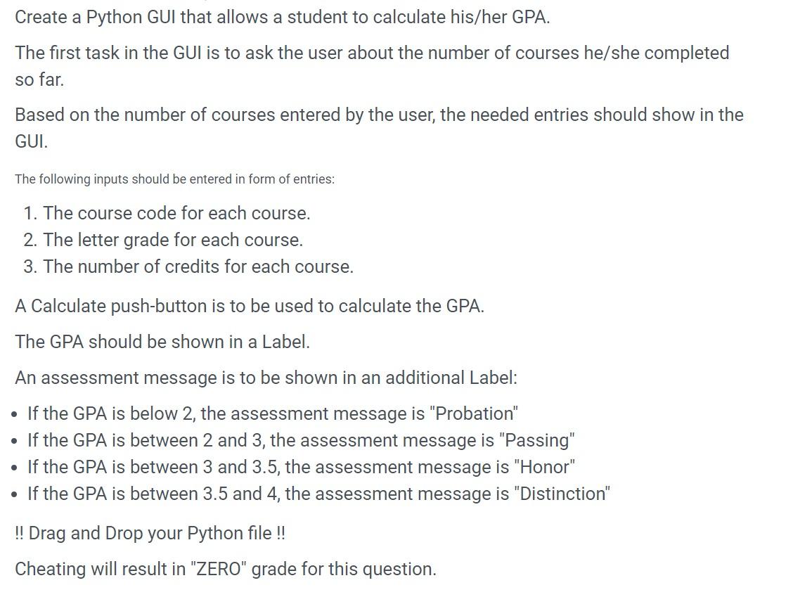Create a Python GUI that allows a student to | Chegg.com