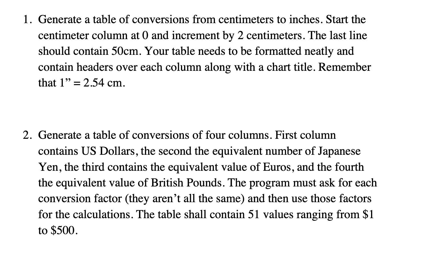 Conversion Table, Centimeters to Inches conversion