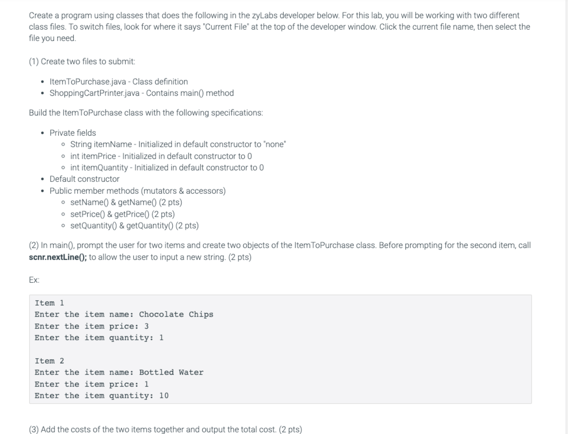 Solved Create a program using classes that does the | Chegg.com