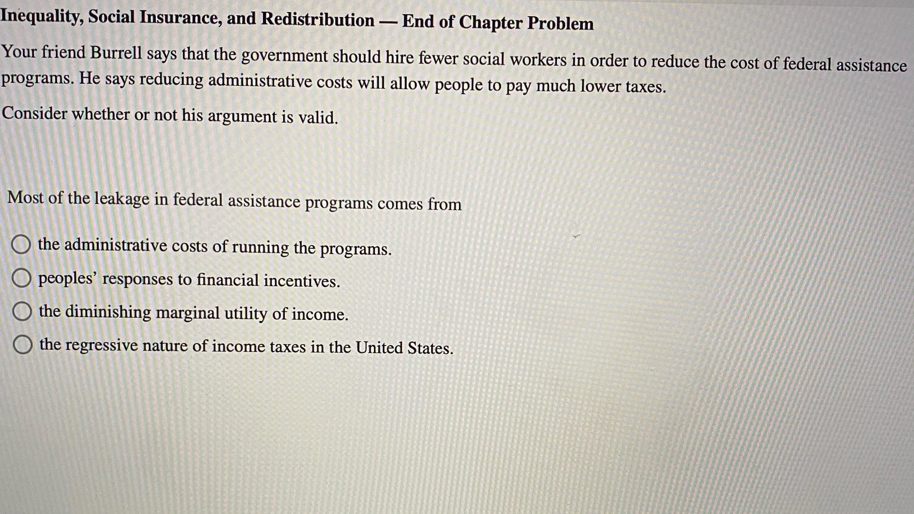 Solved Inequality, Social Insurance, and Redistribution - | Chegg.com