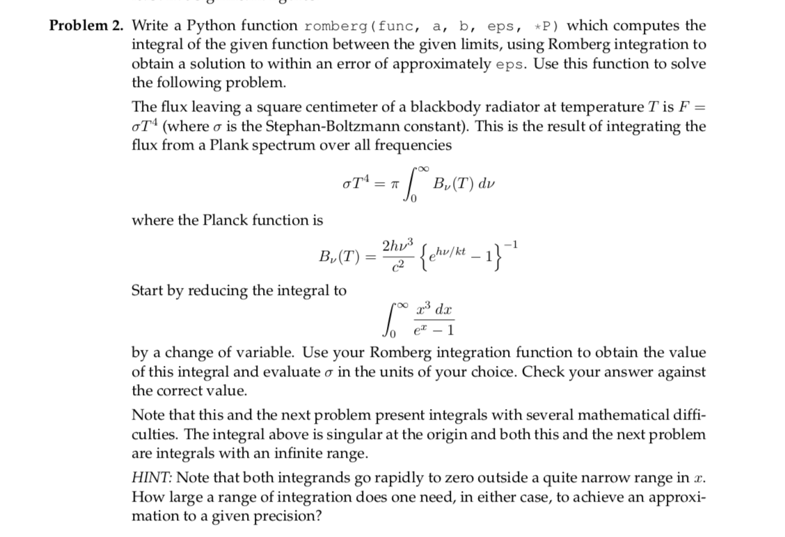 Problem 2. Write a Python function romberg (func, a, | Chegg.com