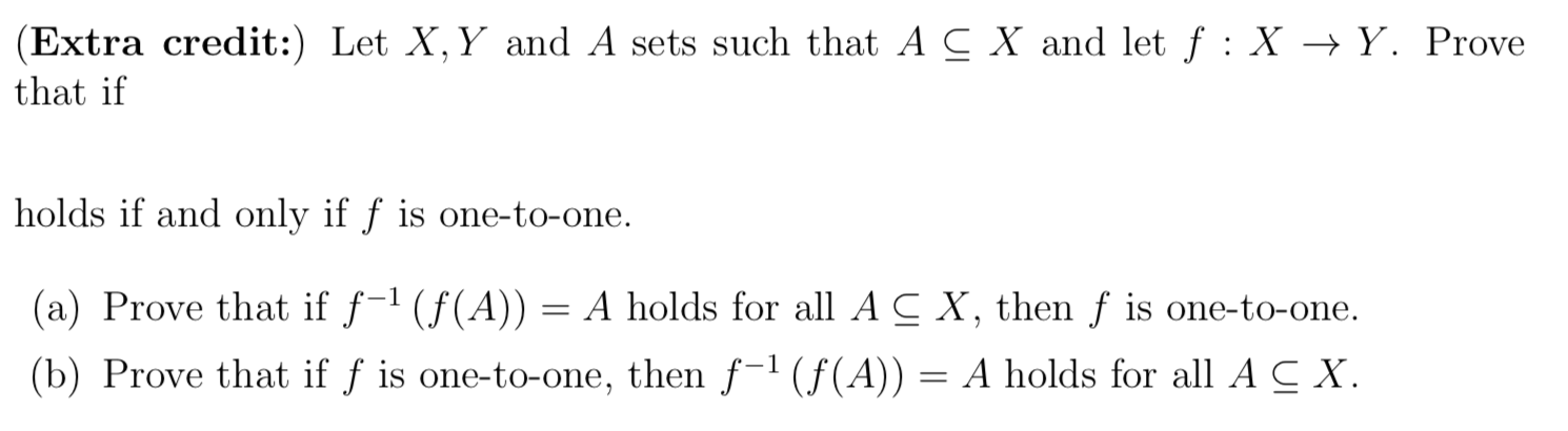 Extra Credit Let X Y And A Sets Such That A C X Chegg Com