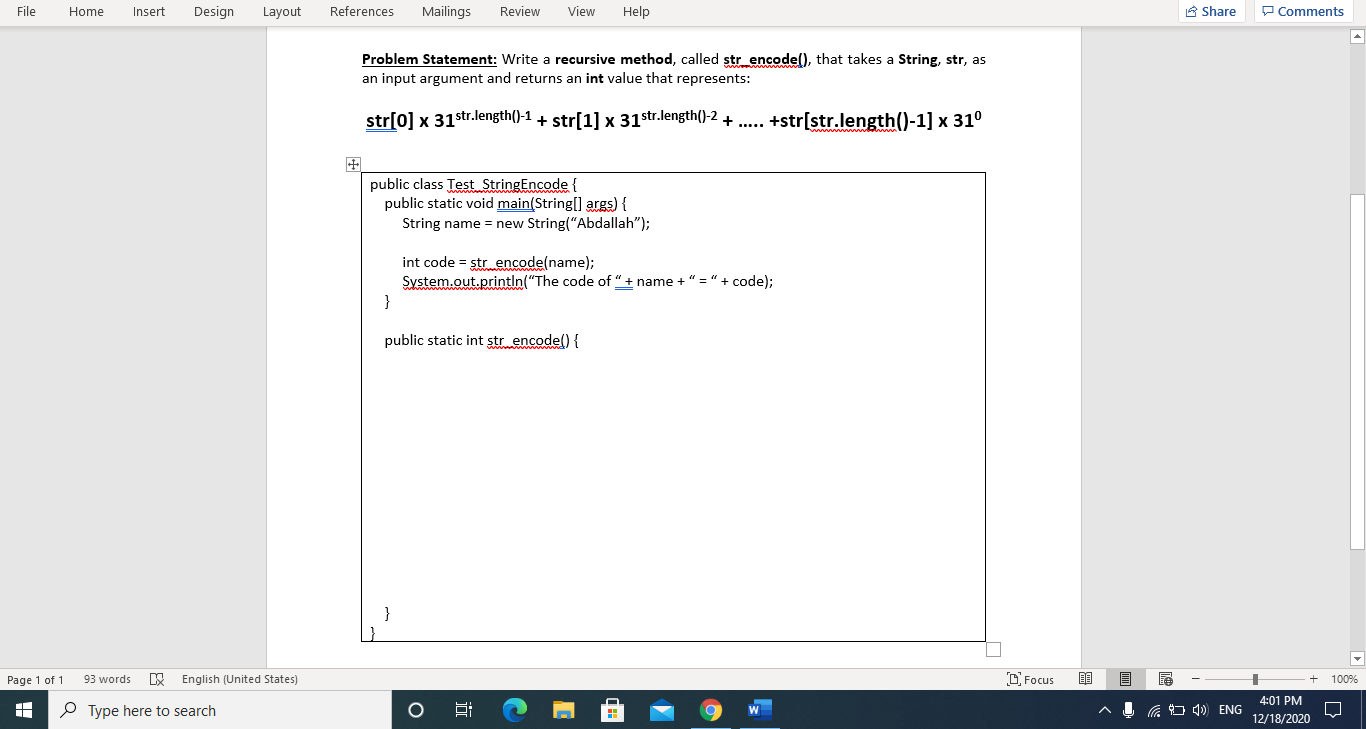 Solved File Home Insert Design Layout References Mailings | Chegg.com