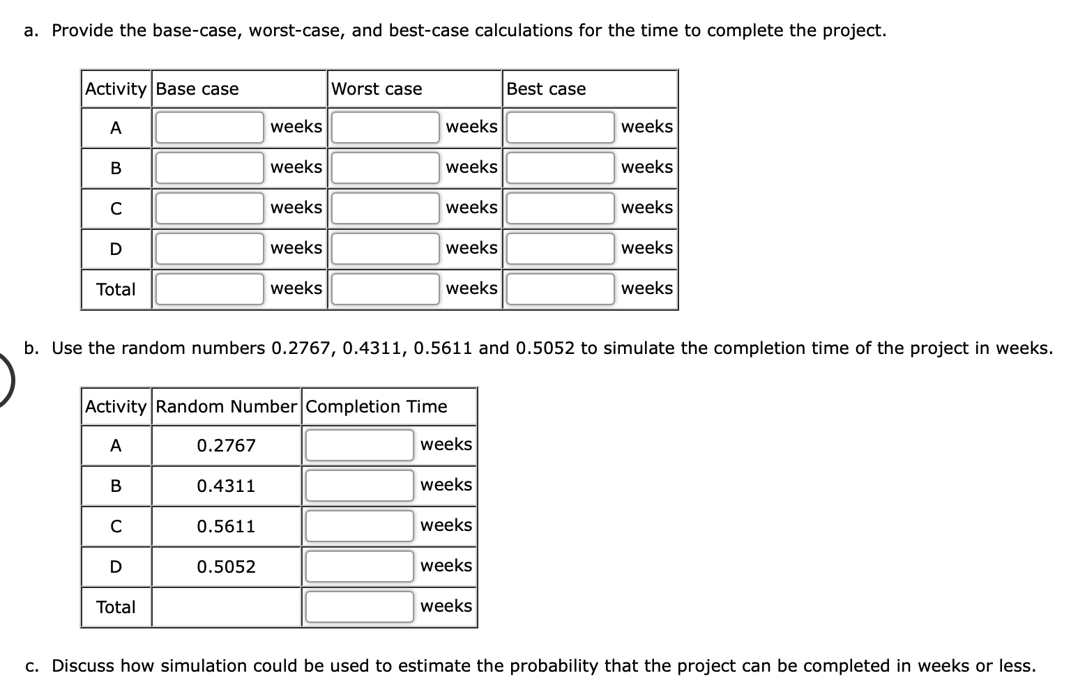 Solved Problem 12-09 (Algorithmic) A project has four | Chegg.com