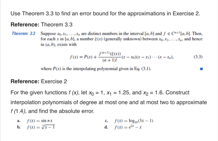 Use Theorem 3.3 to find an error bound for the | Chegg.com