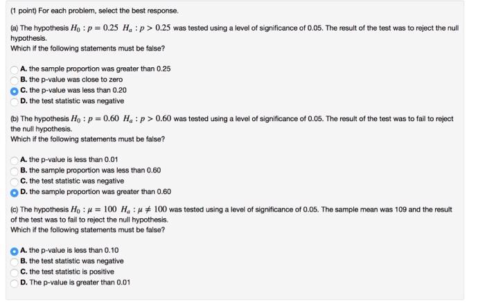 Solved For each problem, select the best response. a) The | Chegg.com