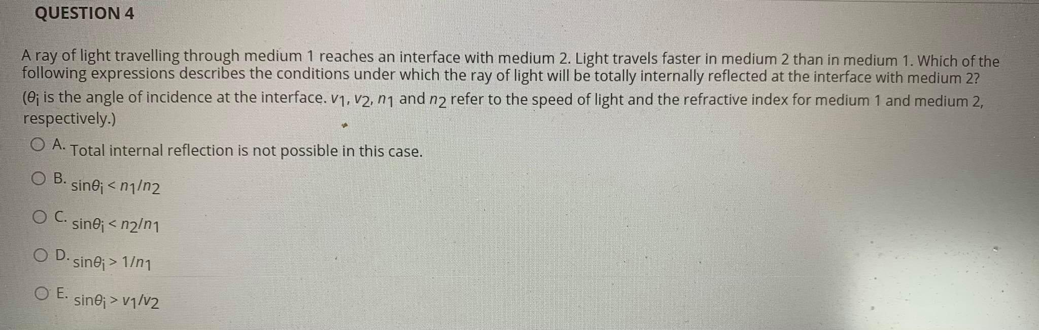 Solved QUESTION 4 A ray of light travelling through medium 1 | Chegg.com