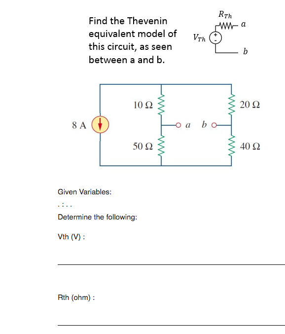 Solved RTh Find the Thevenin equivalent model of V this | Chegg.com