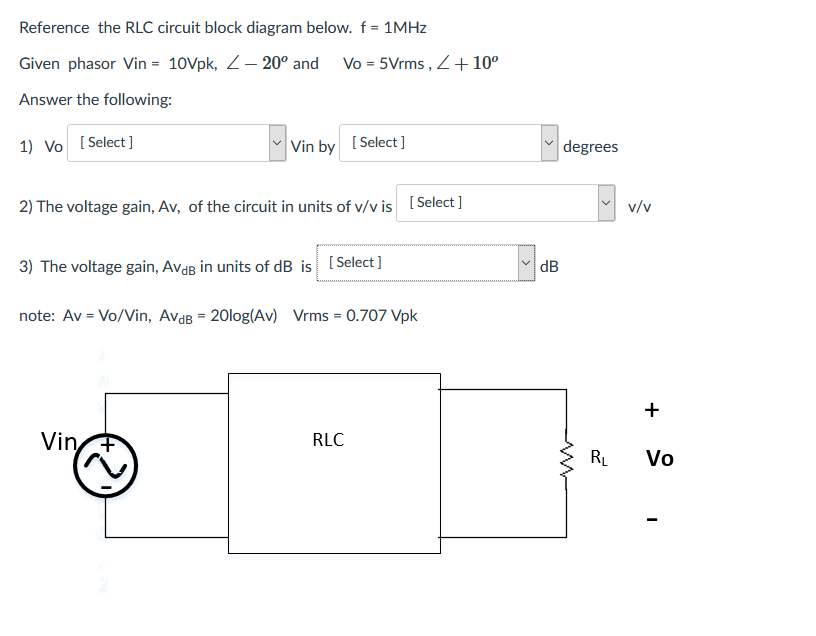 Solved Reference the RLC circuit block diagram below. f = | Chegg.com