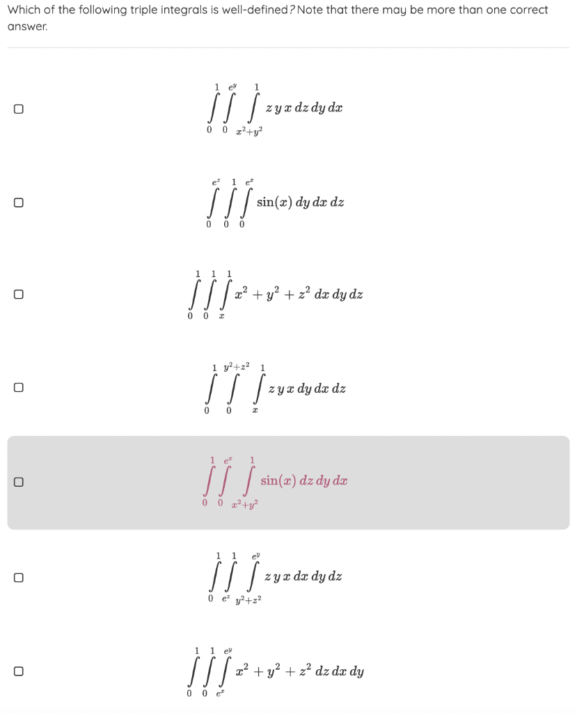 Solved Which of the following triple integrals is | Chegg.com