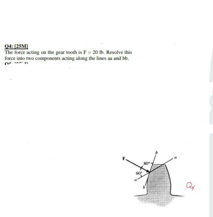 Solved 04: [25M] The force acting on the gear tooth is F= 20 | Chegg.com