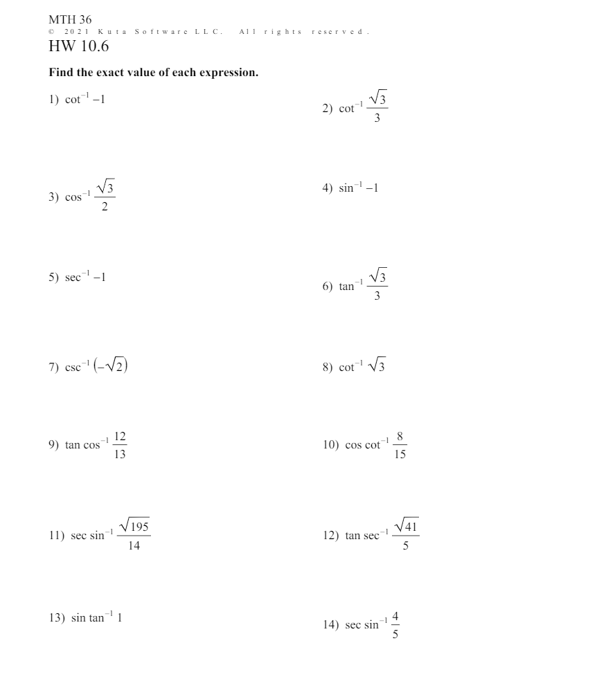 Solved MTH 36 2021 Kuta Software LLC. HW 10.6 All rights | Chegg.com