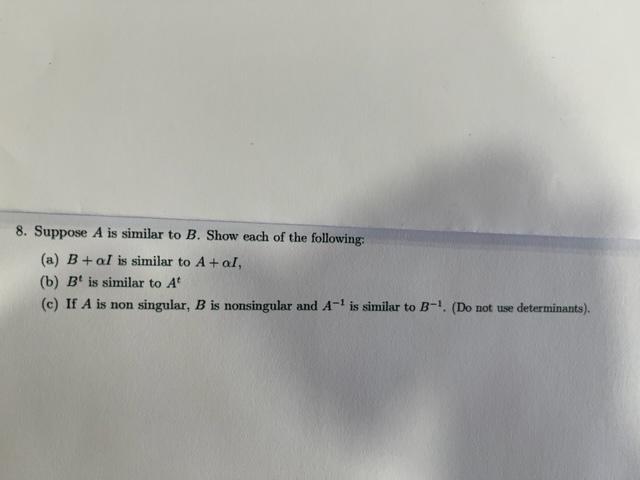 Solved 8. Suppose A Is Similar To B. Show Each Of The | Chegg.com