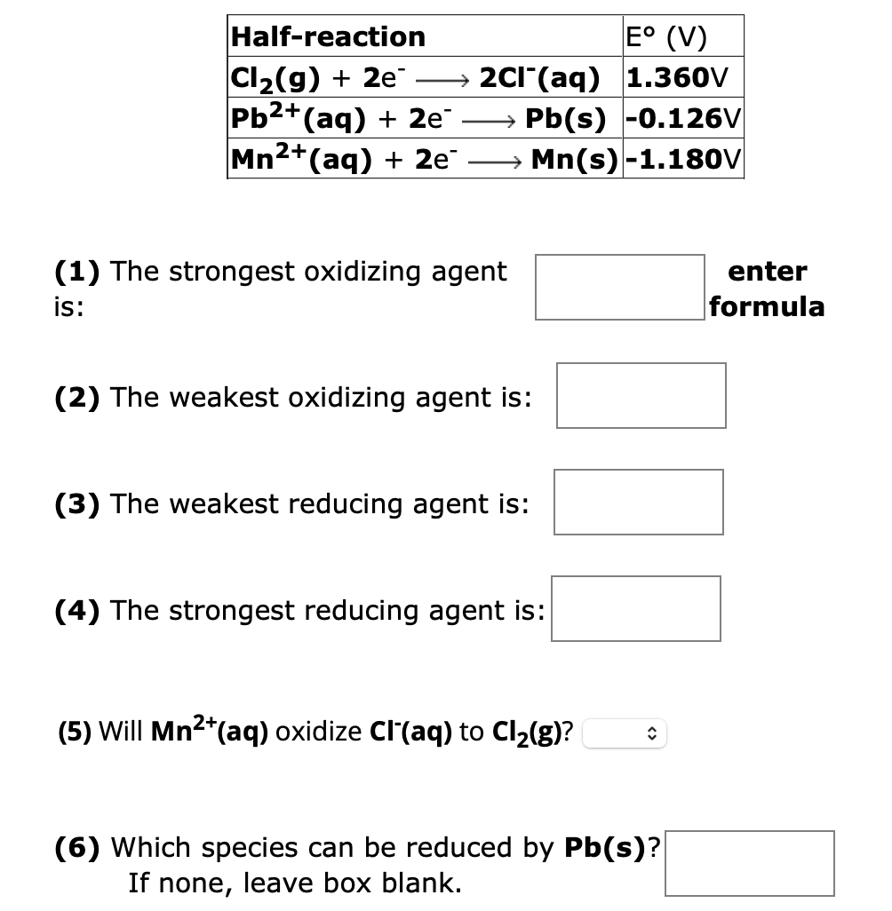 [Solved] (1) The strongest oxidizing agent is (2) The wea