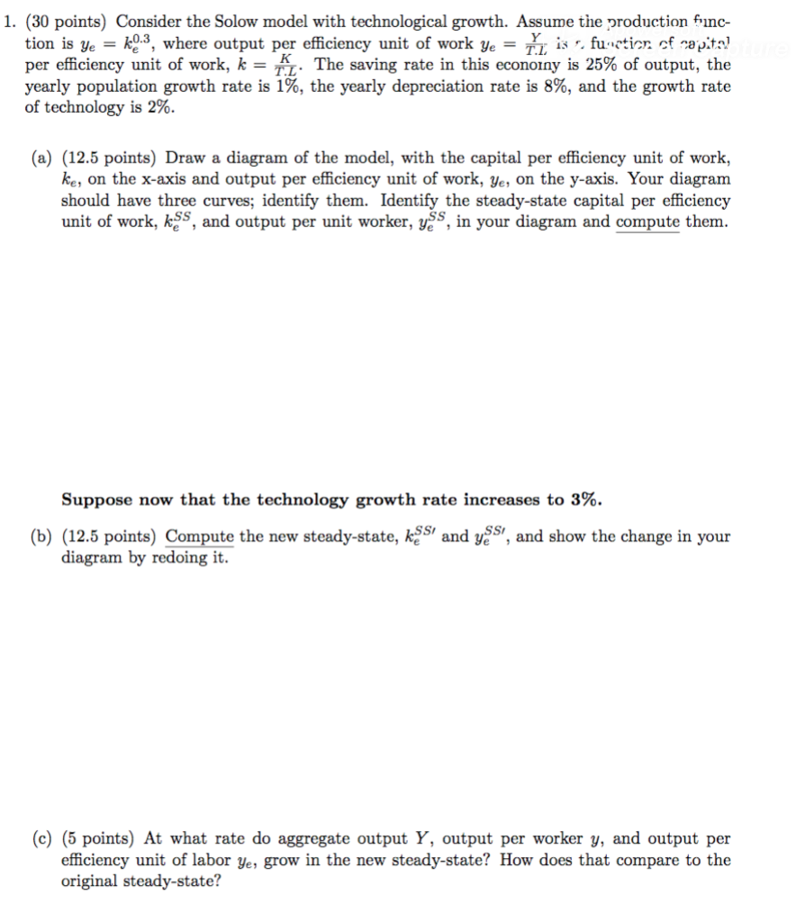 Solved 1. (30 points) Consider the Solow model with | Chegg.com