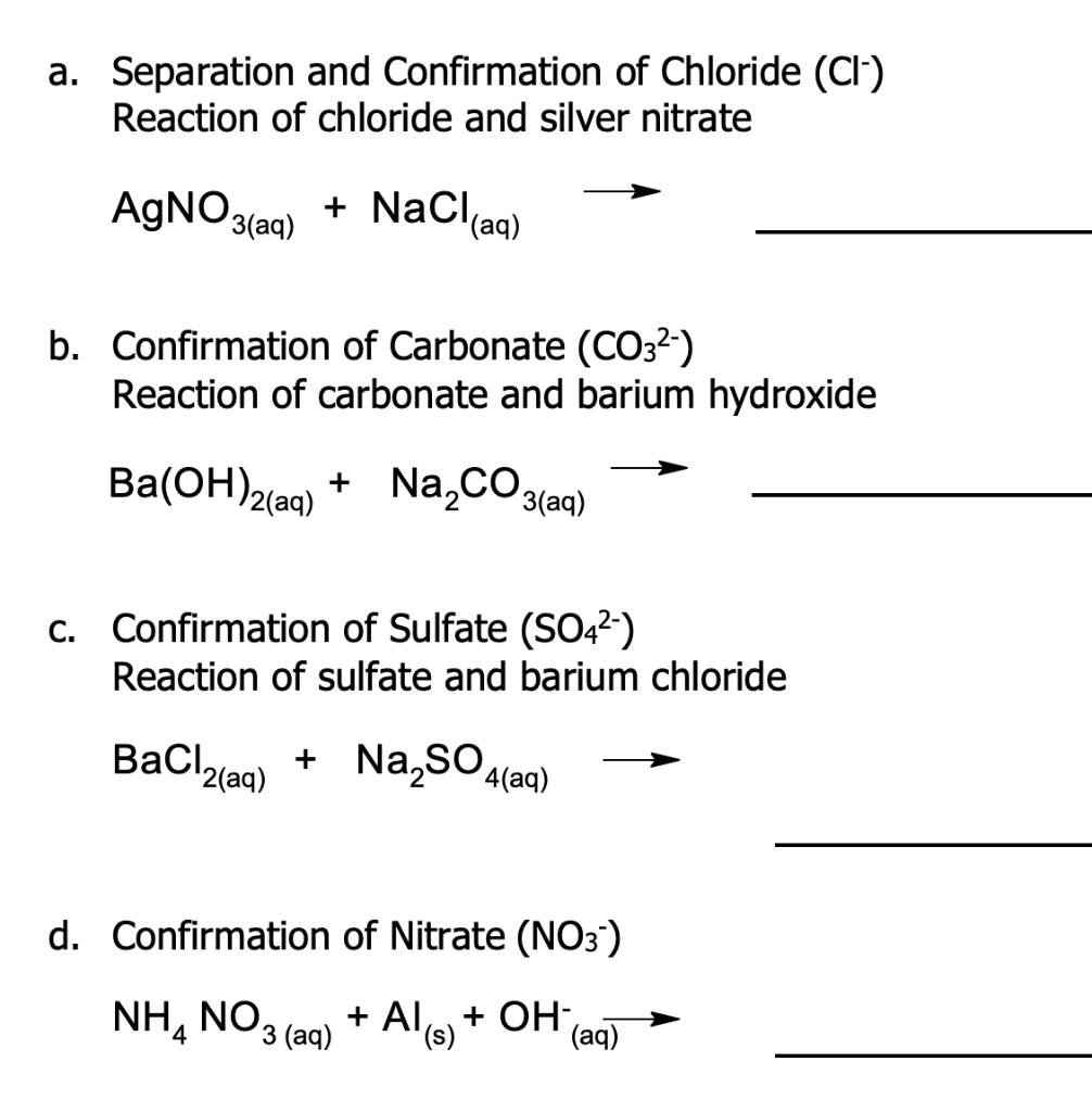 Solved a. Separation and Confirmation of Chloride (Cl−)