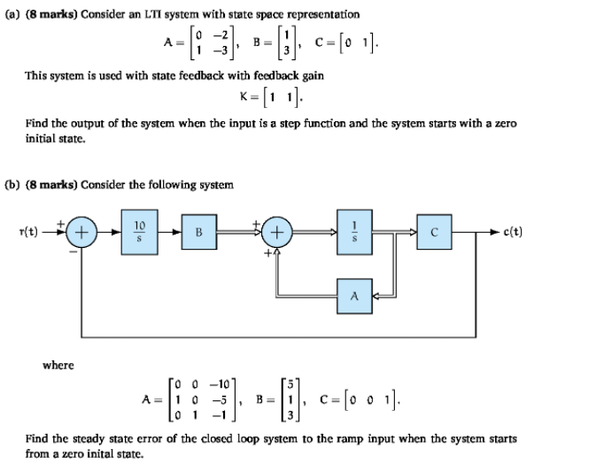 Solved A= (a) (8 Marks) Consider An LTI System With State | Chegg.com