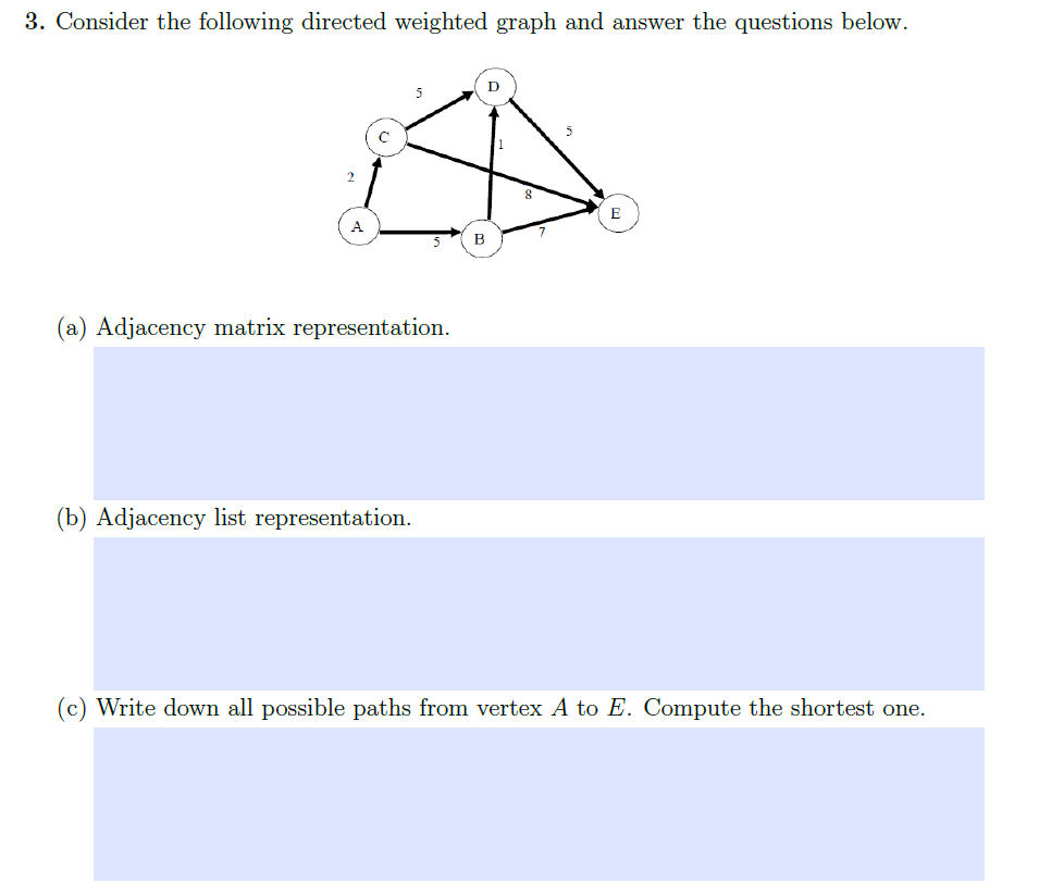 Solved 3. Consider the following directed weighted graph and | Chegg.com
