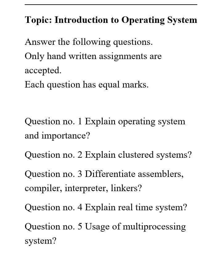 operating system assignment questions and answers pdf