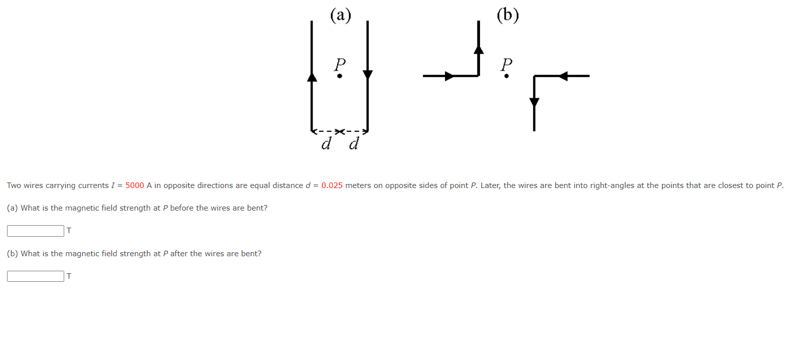 Solved Two Wires Carrying Currents I = 5000 A In | Chegg.com