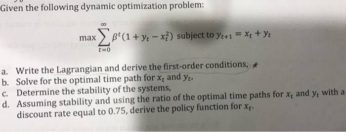 Given the following dynamic optimization problem max> | Chegg.com