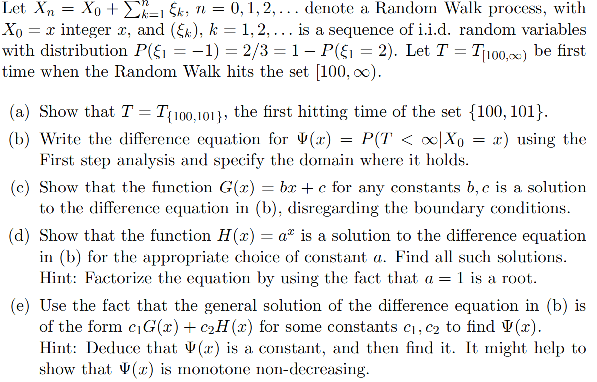 Solved Let Xn X0 ∑k 1nξk N 0 1 2 … Denote A Random Walk