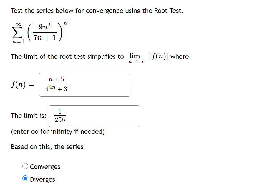 Solved Test The Series Below For Convergence Using The Ro Chegg Com