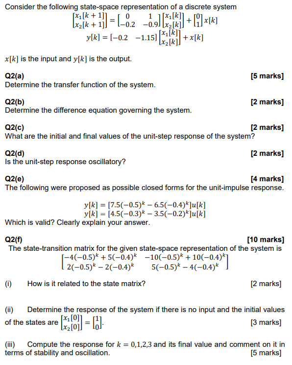 Solved Consider The Following State-space Representation Of | Chegg.com