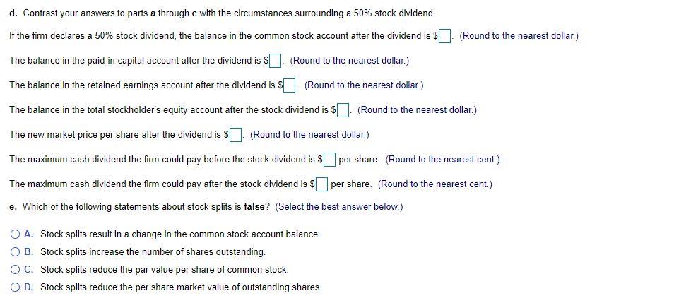 Solved Stock Split Versus Stock Dividend—Firm Mammoth | Chegg.com