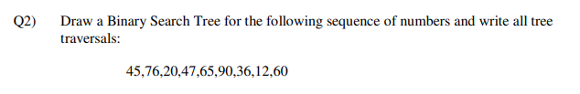 Solved Q2) Draw a Binary Search Tree for the following | Chegg.com