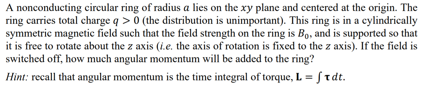 Solved A nonconducting circular ring of radius a lies on the | Chegg.com
