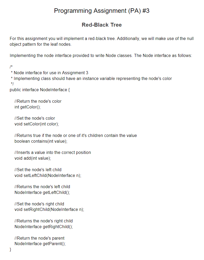 Solved Programming Assignment (PA) #3 Red-Black Tree For | Chegg.com