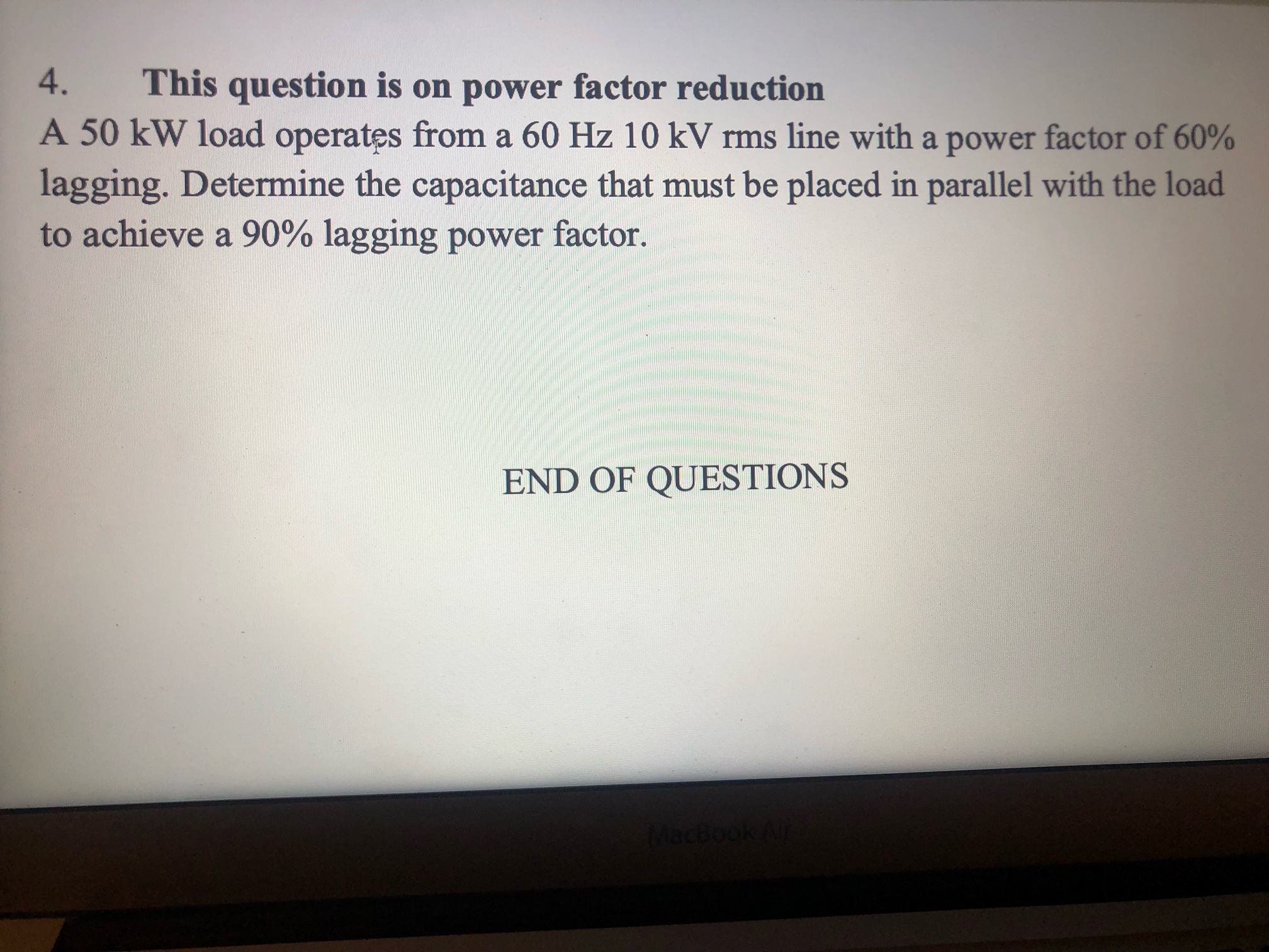Solved 4. This question is on power factor reduction A 50 kW | Chegg.com