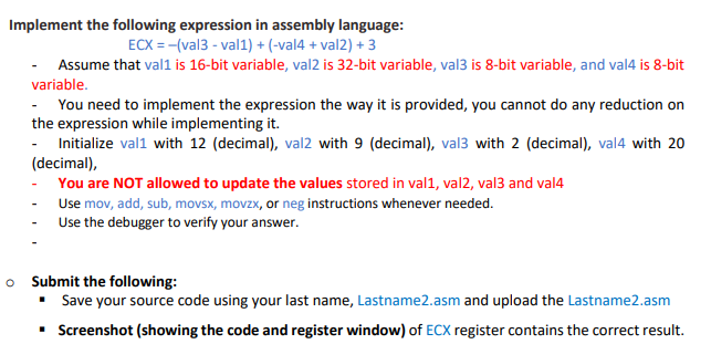 Solved Implement the following expression in assembly | Chegg.com